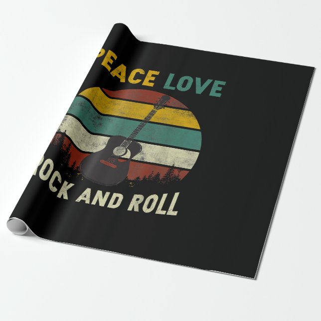 Papier Cadeau Peace Love & Rock & Roll Guitare Player Guitariste (Déroulé)