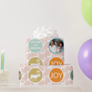 Papier Cadeau Peach Family Photo Reinder Noël Joyeux Joyeux Feu