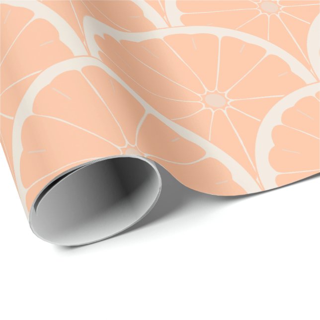 Papier Cadeau Peach Fuzz, Motif de pamplemousse rose juteux (Coin rond)