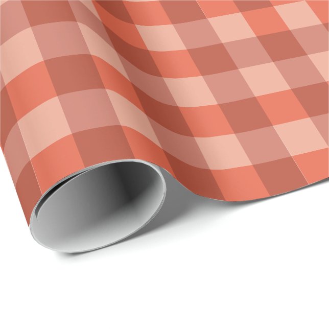 Papier Cadeau Peach Fuzz Orange Checkerboard Motif (Coin rond)