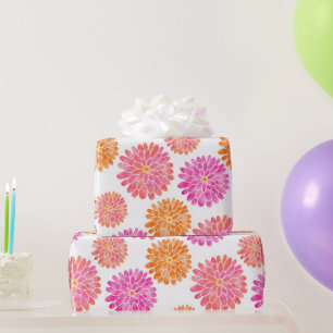 Papier Cadeau Peach rose orange aquarelle Zinnia Motif