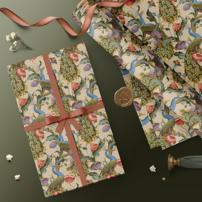 Papier Cadeau Peacock Art Nouveau motif Floral Papier d'envelopp (Créateur téléchargé)
