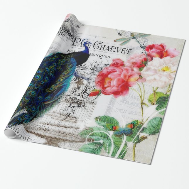 Papier Cadeau Peacock et rose (Déroulé)