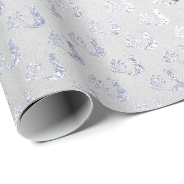 Papier Cadeau Peacock gris argenté Métal brillant Monochromatiqu (Coin rond)