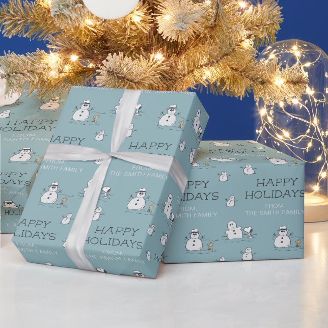 Papier Cadeau Peanuts - Snowman d'hiver personnalisable (Vacances)
