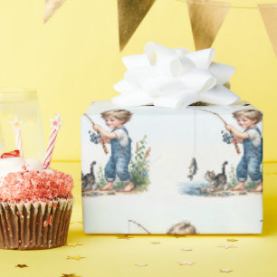 Papier Cadeau Pêche Garçon Avec Kitten