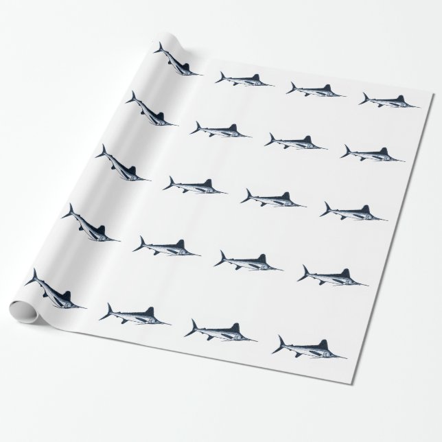 Papier Cadeau Pêche maritime profonde blanche de Marlin (Déroulé)
