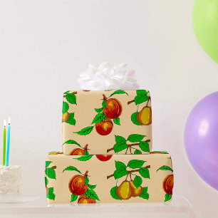 Papier Cadeau Pêches Et Poires Papier À Envelopper