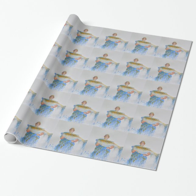 Papier Cadeau Pêcheur peinture d'aquarelle cadeau de pêche pour  (Déroulé)