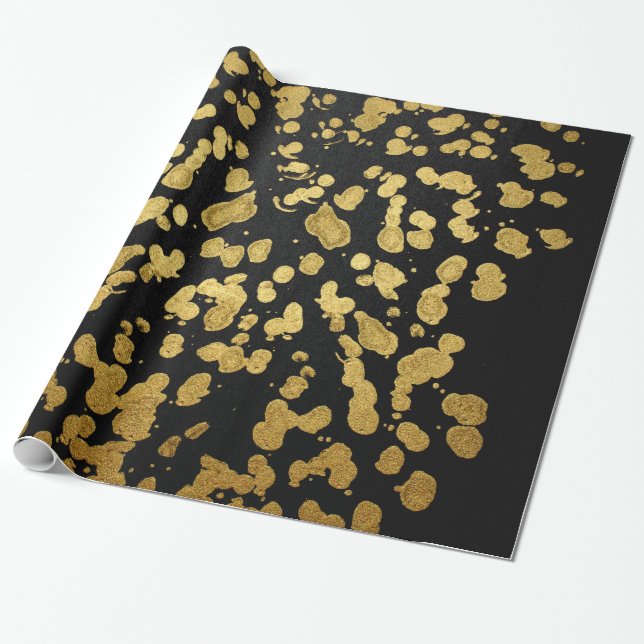 Papier Cadeau Peignez l'éclaboussure dans l'or et le noir de (Déroulé)