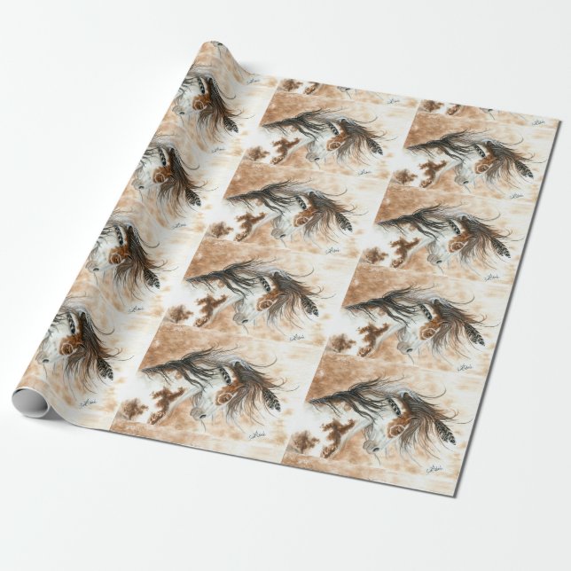 Papier Cadeau Peignez l'enveloppe de cadeau de poney de cheval - (Déroulé)