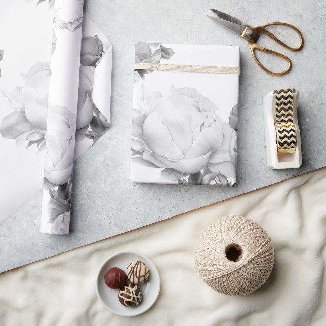 Papier Cadeau Peine blanche noire élégante aquarelle florale art (Artisanat)