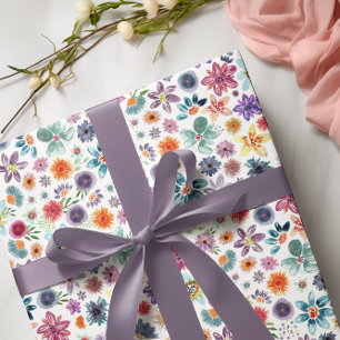 Papier Cadeau Peint à la main colorée Printemps vert Fleur sauva