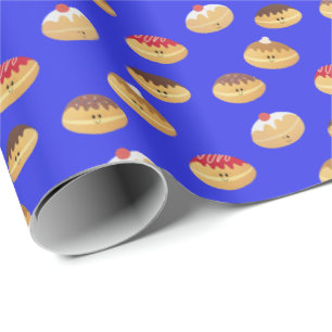 Papier Cadeau peint à la main, mignon Hannukah doughnut motif gu