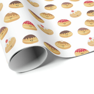 Papier Cadeau Peint à la main, mignon Hannukah doughnut motif W