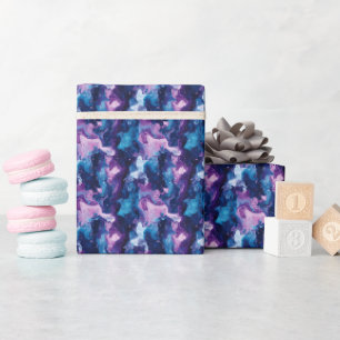 Papier Cadeau Peinture à l'huile abstraite bleue et violette 