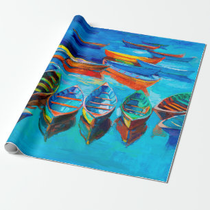 Papier Cadeau peinture à l'huile de bateaux et mer sur toile. C