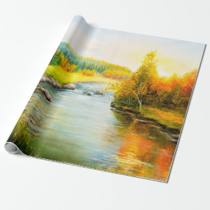 Papier Cadeau  peinture à l'huile de beau paysage d'automne, for