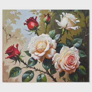 Papier Cadeau Peinture à l'huile rose blanche et rouge
