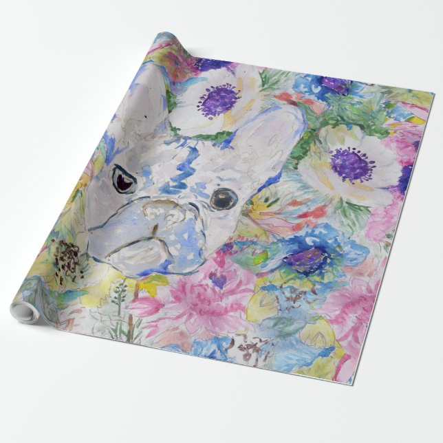 Papier Cadeau peinture Abstraite à l'aquarelle florale de bulldo (Déroulé)