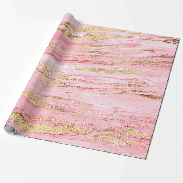 Papier Cadeau Peinture Abstraite en marbre rose élégant (Déroulé)