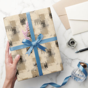 Papier Cadeau Peinture Abstraite Marron & Crème