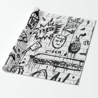 PAPIER CADEAU PEINTURE ABSTRAITE NOIRE ET BLANCHE