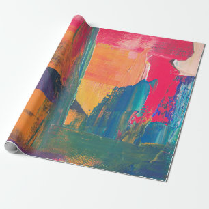 Papier Cadeau Peinture abstraite verte, jaune et rouge