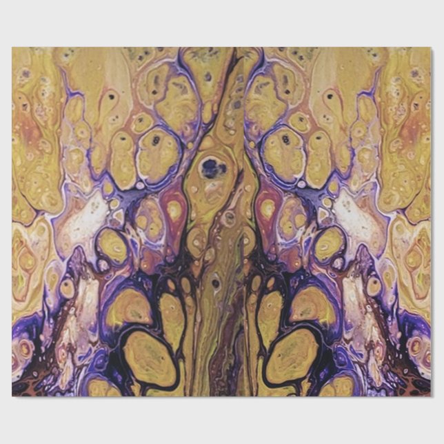 Papier Cadeau Peinture abstraite violette et or (Plat)