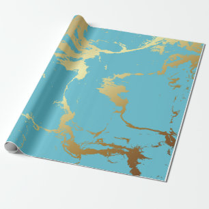 Papier Cadeau Peinture acrylique en marbre turquoise et or Bac A