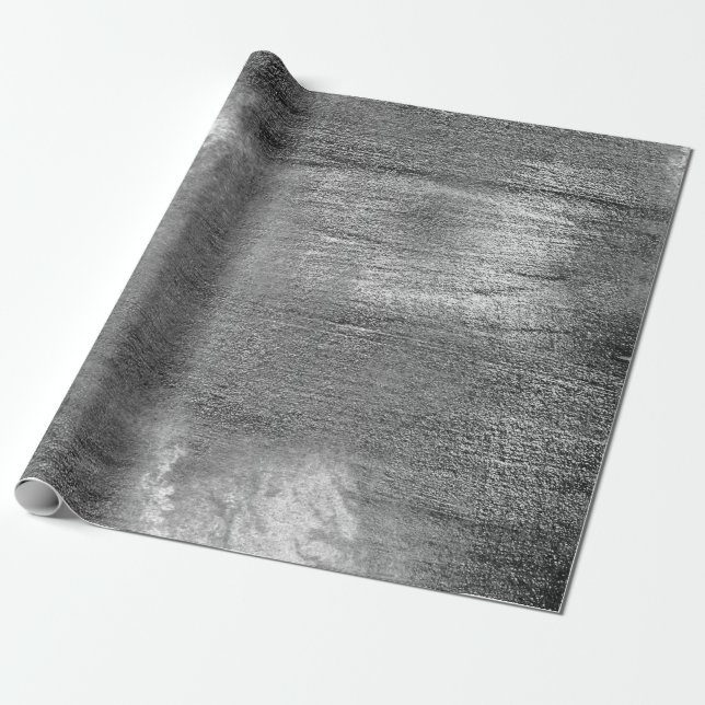 Papier Cadeau Peinture argentée Abstrait Graphite industriel gri (Déroulé)
