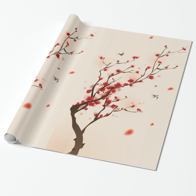 Papier Cadeau Peinture asiatique de style, fleur de prune au (Déroulé)