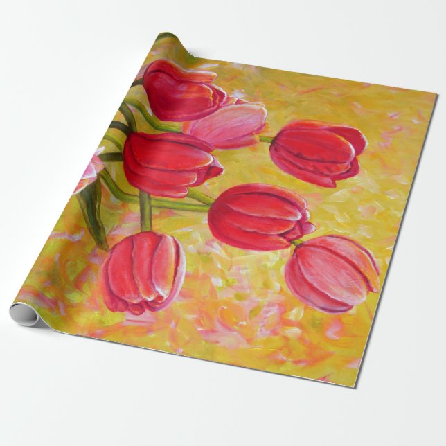 Papier Cadeau Peinture avec arrangement de tulipe rose et rouge (Déroulé)
