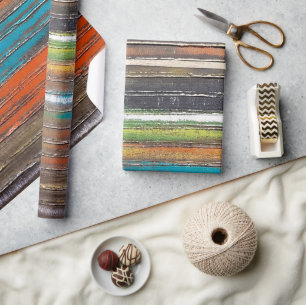 Papier Cadeau peinture colorée sur bois rustique