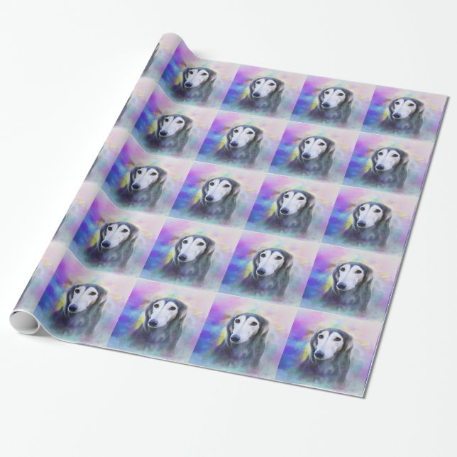Papier Cadeau Peinture d'aquarelle de chien gris (Déroulé)