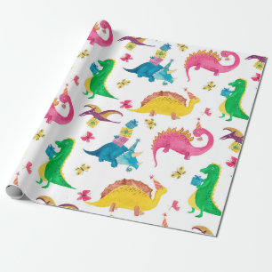 Papier Cadeau Peinture d'aquarelle motif transparent avec dinosa