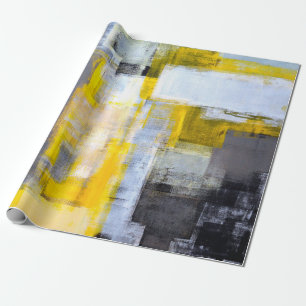 Papier Cadeau Peinture d'art Abstrait gris et jaune abstrait, ar
