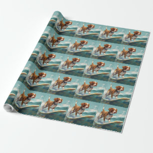 Papier Cadeau Peinture de Brittany Spaniel faisant du surf sur l