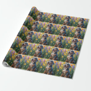 Papier Cadeau Peinture de fleurs printanières de chien Bluetick