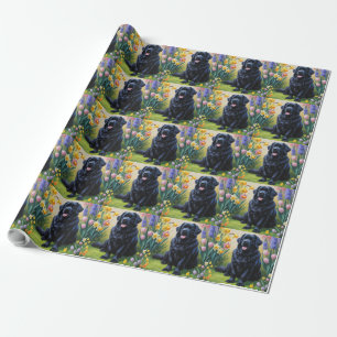 Papier Cadeau Peinture de fleurs printanières de chien de Terre-
