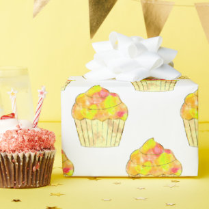 Papier Cadeau Peinture de gâteau cupcake à l'aquarelle sur fond