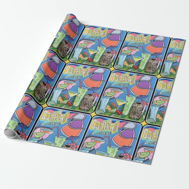Papier Cadeau Peinture de 'Mid Century Mod Tropical Tiki Lounge' (Déroulé)