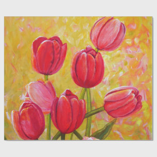 Papier Cadeau Peinture de tulipes roses et rouges 