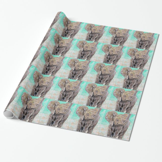 Papier Cadeau Peinture des éléphants de bébé (Déroulé)