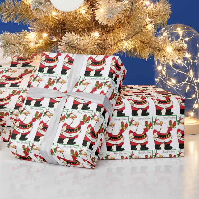Papier Cadeau Peinture du Père Noël de Noël Cheval Jouet Rétro  (Vacances)