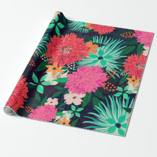 Papier Cadeau Peinture florale assez vivante Conception bleu mar