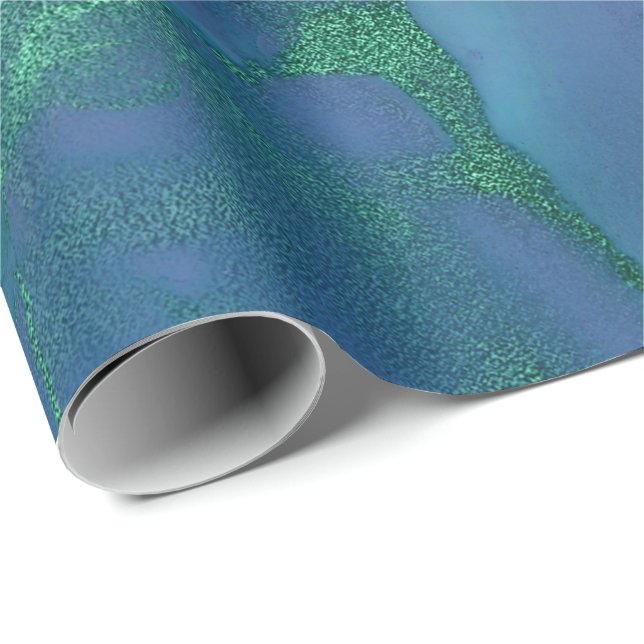 Papier Cadeau Peinture Liquide d'encre bleu émeraude saphir vert (Coin rond)