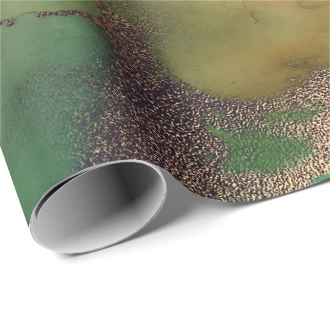 Papier Cadeau Peinture Liquide Encre Emerald Vert Bronze Or (Coin rond)