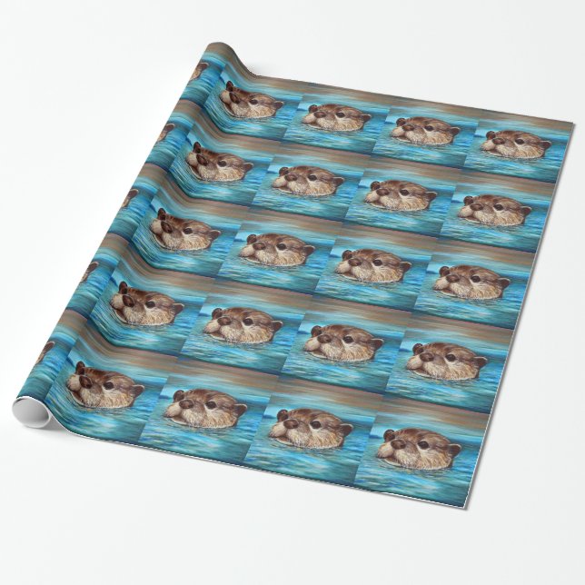 Papier Cadeau Peinture sur la loutre de rivière (Déroulé)