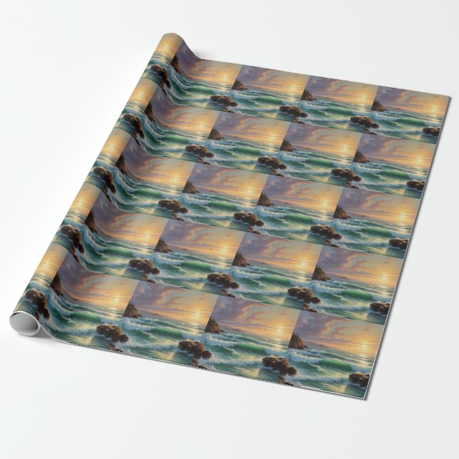 Papier Cadeau Peinture sur la mer du coucher du soleil (Déroulé)